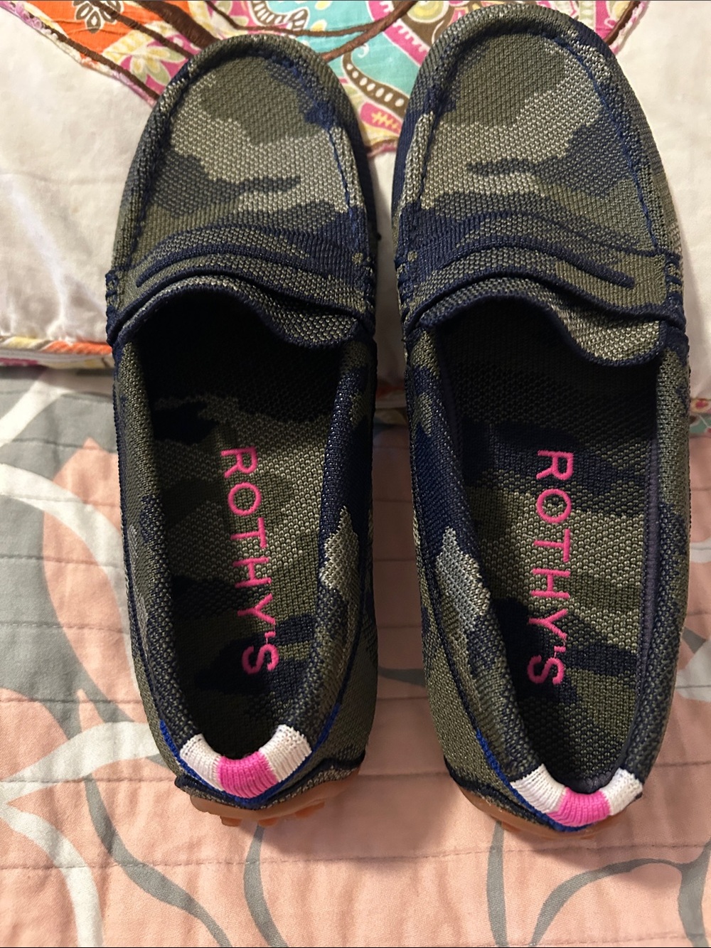 Rothy's Olive and Black Camo Knit Loafers